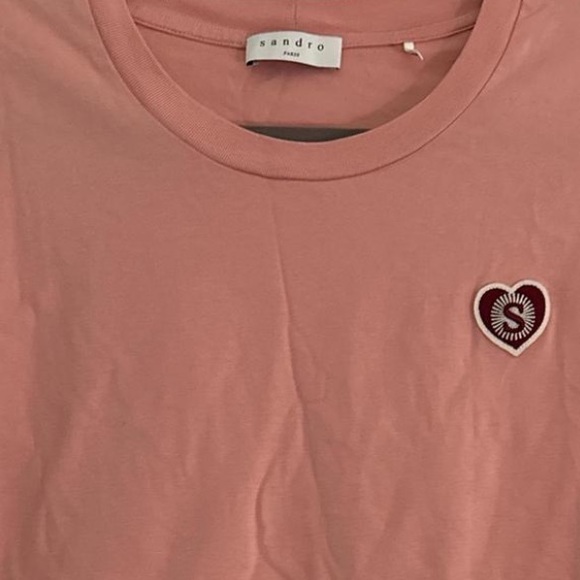 SANDRO Paris Short Sleeve T-shirt With Heart Logo Appliqué On Chest Womens Large - Picture 3 of 7